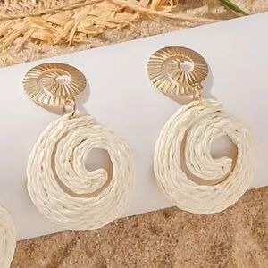 Elegant Gold and Cream Spiral Earrings